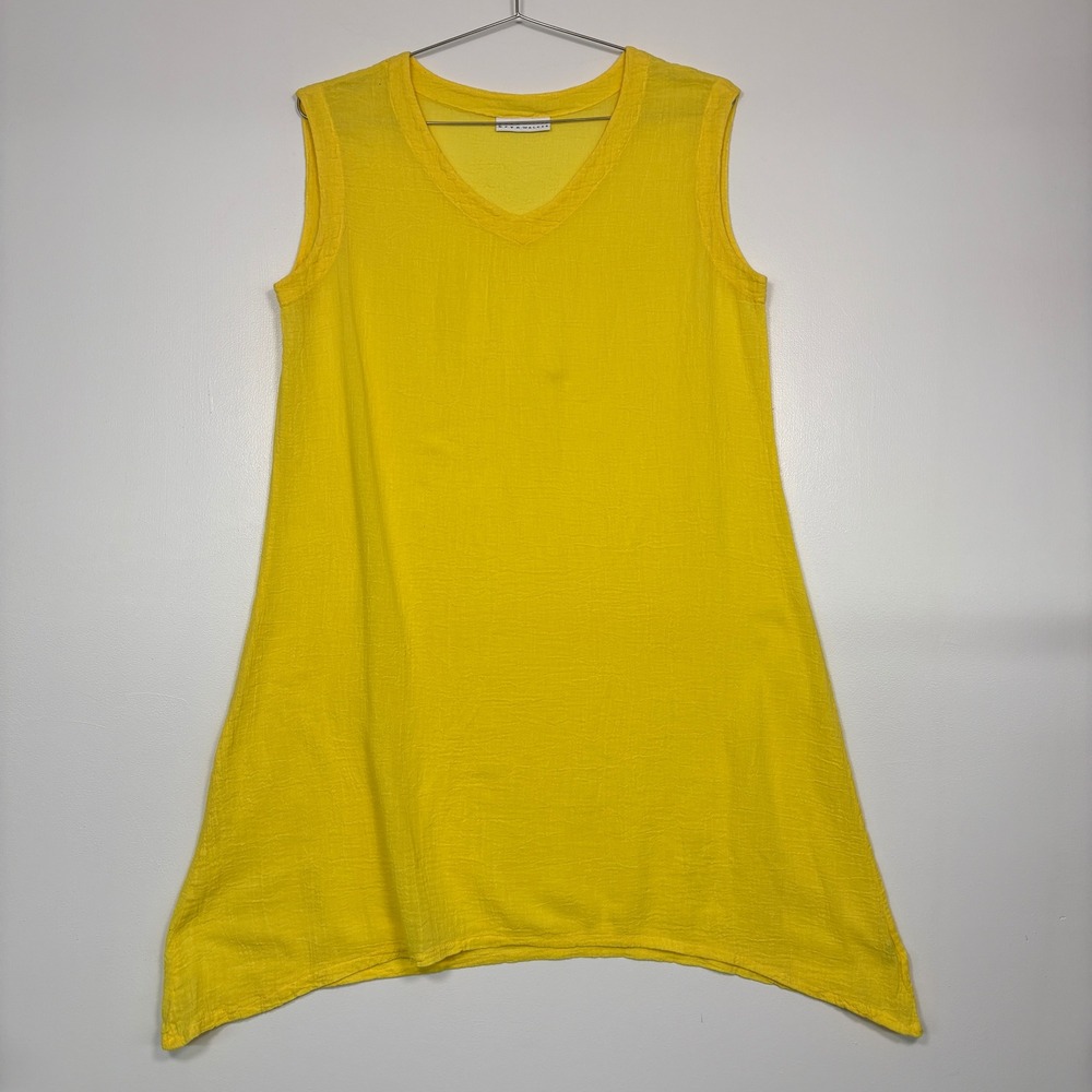 Bryn Walker Womens Tunic Top Medium Yellow Cotton Gauze V-Neck Sharkbite Hem